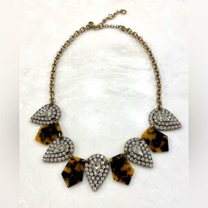 Vintage J. Crew Gold Necklace with Tortoise and Crystal Accents
